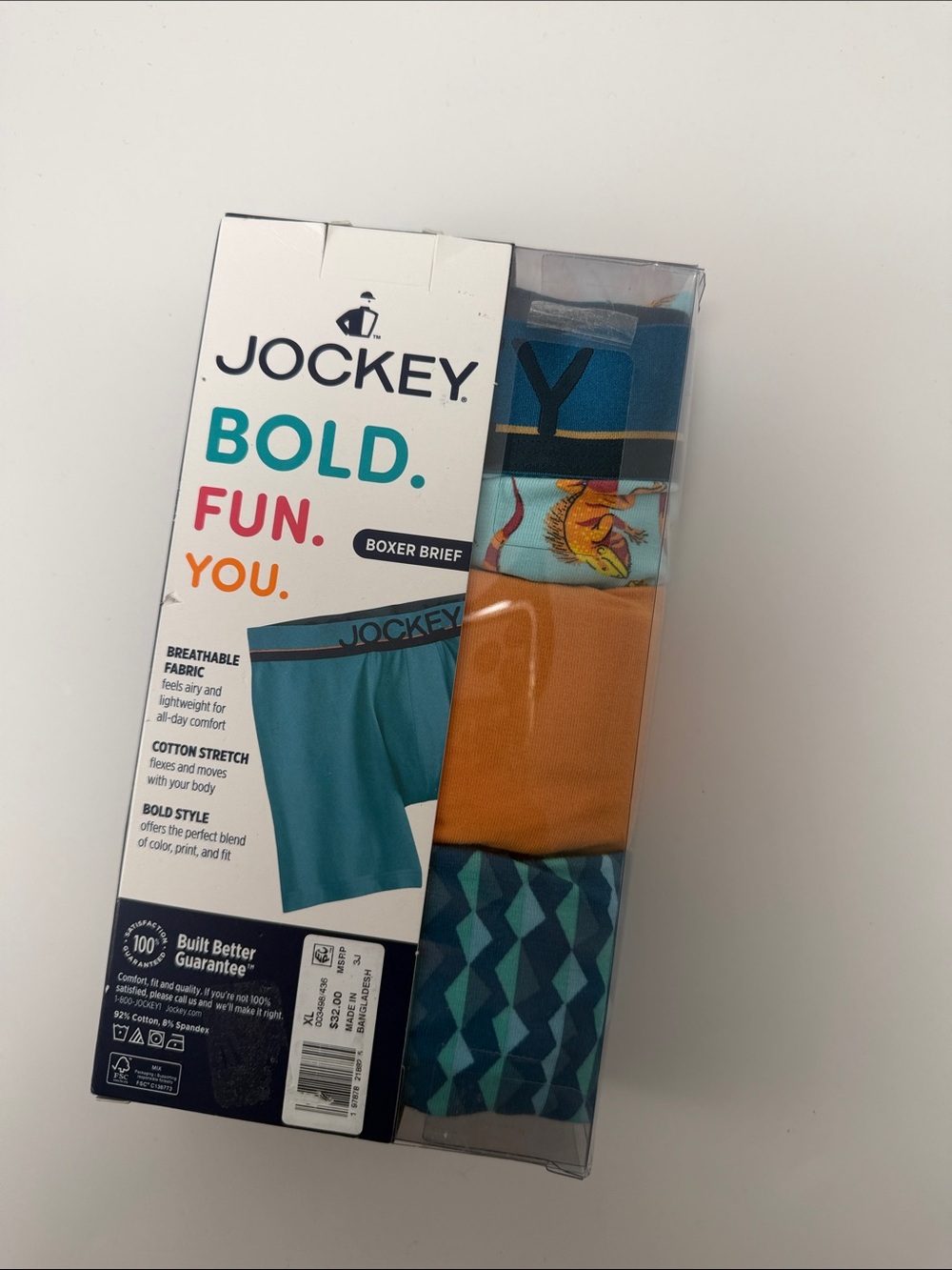 Jockey Three-Pack Boxer Briefs in Teal, Orange & Blue Prints